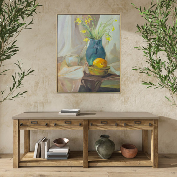 HomeRoots Still Life Vase Hand-Embellished Wall Art in Floater Frame | Elegant 36x24 Canvas Decor for Any Room 610401