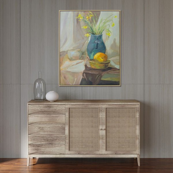 HomeRoots Still Life Vase Hand-Embellished Wall Art in Floater Frame | Elegant 36x24 Canvas Decor for Any Room 610401
