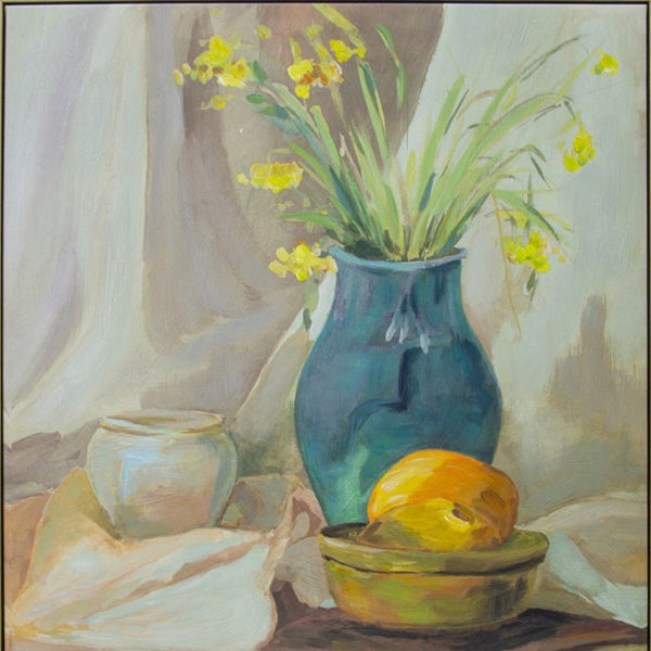 HomeRoots Still Life Vase Hand-Embellished Wall Art in Floater Frame | Elegant 36x24 Canvas Decor for Any Room 610401