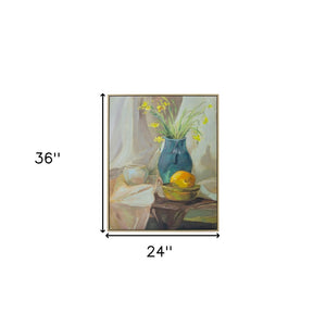 HomeRoots Still Life Vase Hand-Embellished Wall Art in Floater Frame | Elegant 36x24 Canvas Decor for Any Room 610401