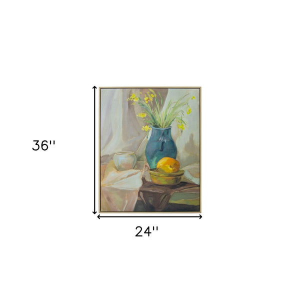 HomeRoots Still Life Vase Hand-Embellished Wall Art in Floater Frame | Elegant 36x24 Canvas Decor for Any Room 610401