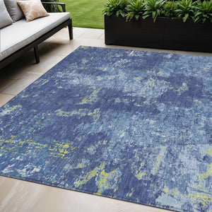 HomeRoots 5' Navy Blue and Denim Abstract Area Rug - Washable, Durable Design for Indoor and Outdoor Use 5' X 8' 610409