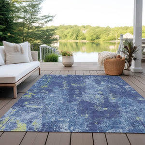 HomeRoots 5' Navy Blue and Denim Abstract Area Rug - Washable, Durable Design for Indoor and Outdoor Use 5' X 8' 610409