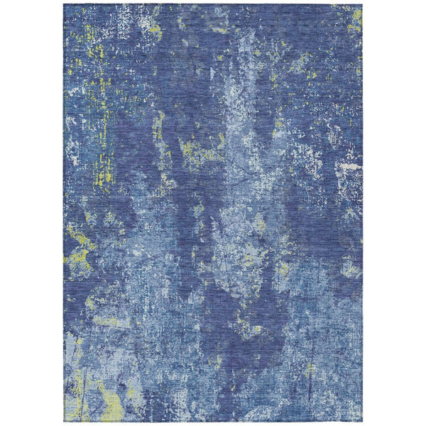 HomeRoots 5' Navy Blue and Denim Abstract Area Rug - Washable, Durable Design for Indoor and Outdoor Use 5' X 8' 610409