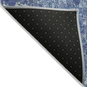 HomeRoots 5' Navy Blue and Denim Abstract Area Rug - Washable, Durable Design for Indoor and Outdoor Use 5' X 8' 610409