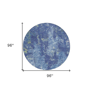HomeRoots 5' Navy Blue and Denim Abstract Area Rug - Washable, Durable Design for Indoor and Outdoor Use 8' Round 610410