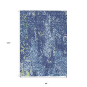 HomeRoots 5' Navy Blue and Denim Abstract Area Rug - Washable, Durable Design for Indoor and Outdoor Use 8' X 10' 610411