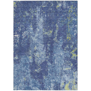 HomeRoots 5' Navy Blue and Denim Abstract Area Rug - Washable, Durable Design for Indoor and Outdoor Use 9' X 12' 610412