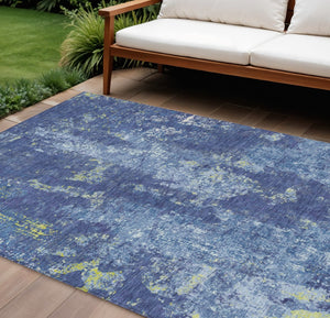 HomeRoots 5' Navy Blue and Denim Abstract Area Rug - Washable, Durable Design for Indoor and Outdoor Use 9' X 12' 610412