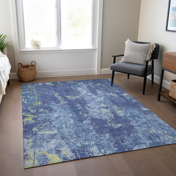 HomeRoots 5' Navy Blue and Denim Abstract Area Rug - Washable, Durable Design for Indoor and Outdoor Use 9' X 12' 610412