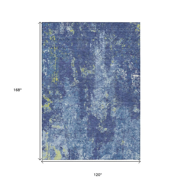 HomeRoots 5' Navy Blue and Denim Abstract Area Rug - Washable, Durable Design for Indoor and Outdoor Use 10' X 14' 610413