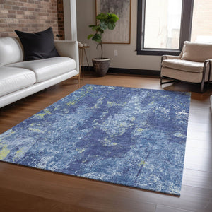 HomeRoots 5' Navy Blue and Denim Abstract Area Rug - Washable, Durable Design for Indoor and Outdoor Use 10' X 14' 610413