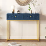 English Elm Trexm Modern Sleek Console Table Two Drawers With Stripe Design For Living Room and Entryway (Navy)