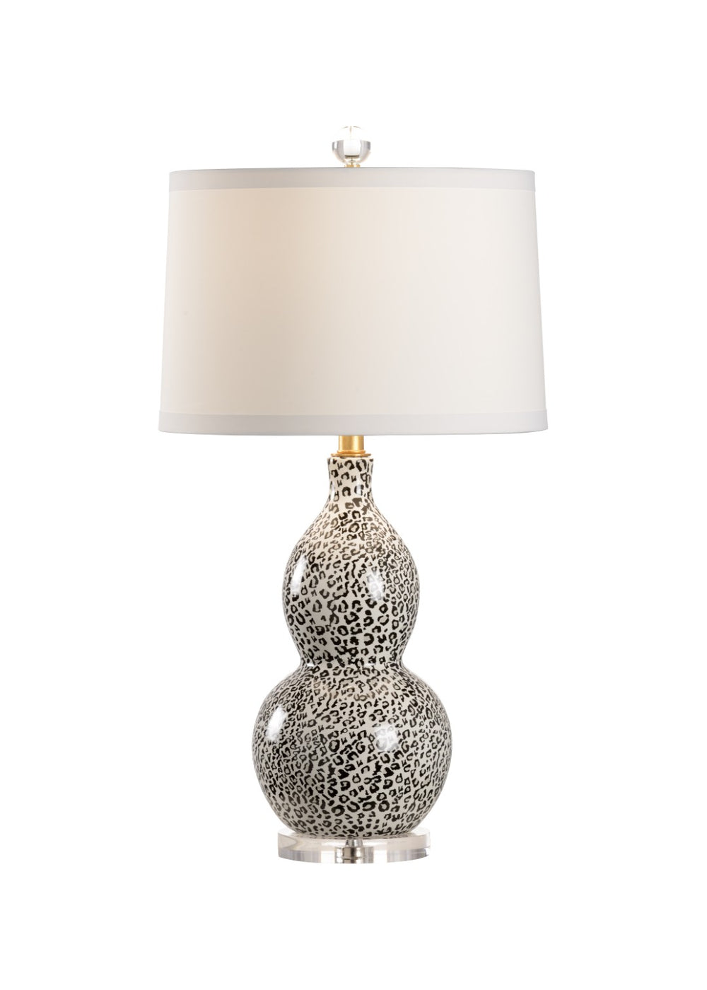 Wildwood Snow Leopard Lamp Gray Double-Gourd Ceramic With Acrylic Base, Off-White Shade — Modern Accent Light 61042