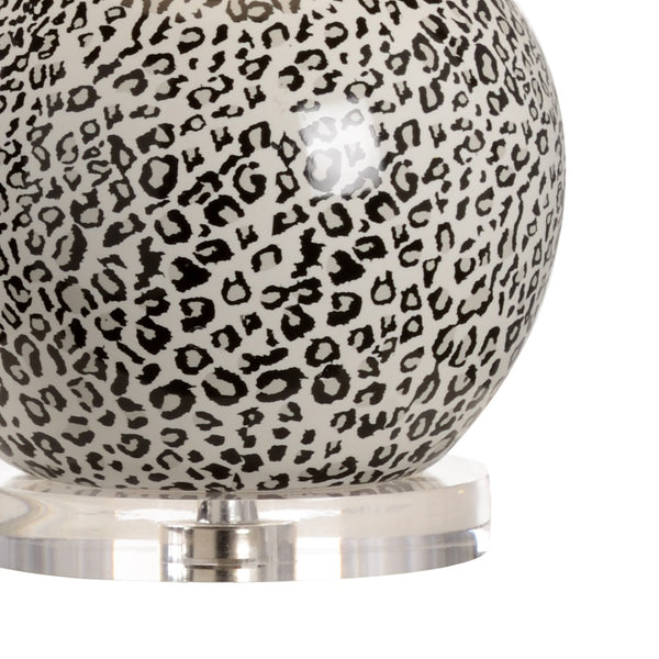 Wildwood Snow Leopard Lamp Gray Double-Gourd Ceramic With Acrylic Base, Off-White Shade — Modern Accent Light 61042