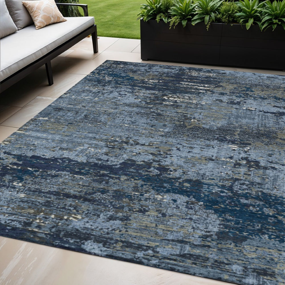 HomeRoots 5' Stylish Blue and Navy Abstract Area Rug – Durable, Washable, Indoor/Outdoor, Low-Maintenance Decor 5' X 8' 610427