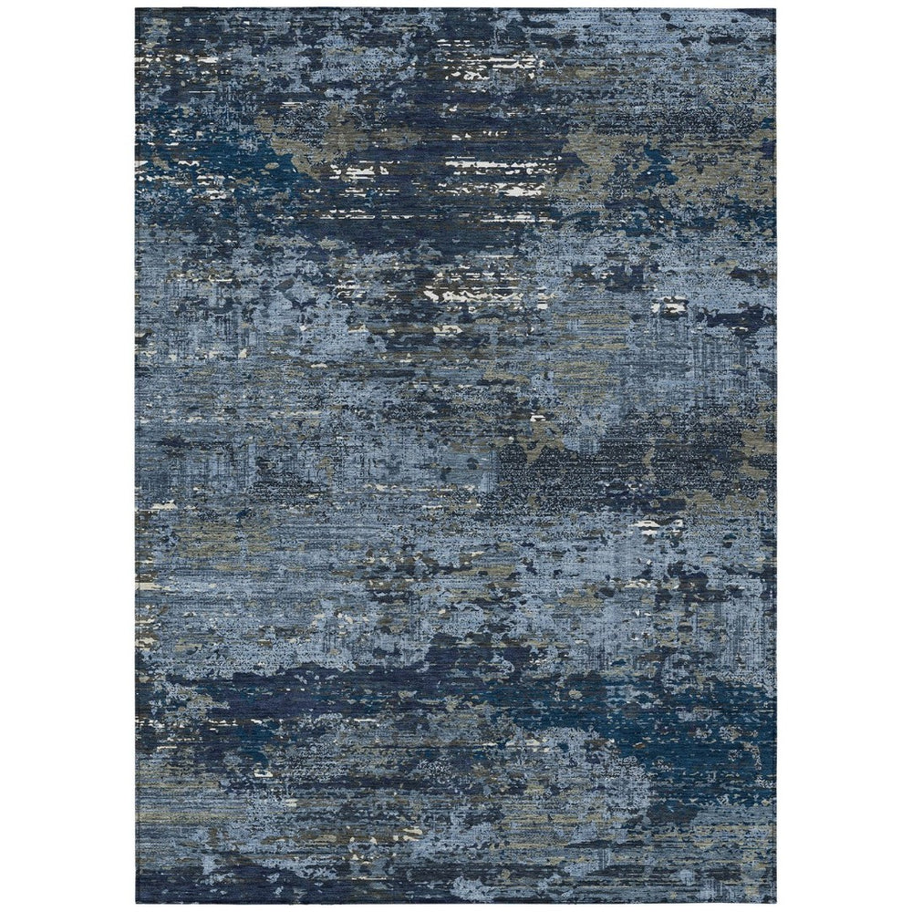 HomeRoots 5' Stylish Blue and Navy Abstract Area Rug – Durable, Washable, Indoor/Outdoor, Low-Maintenance Decor 5' X 8' 610427