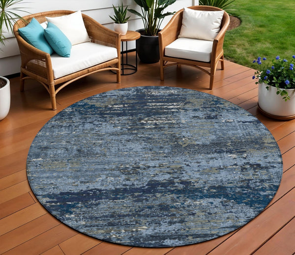 HomeRoots 5' Stylish Blue and Navy Abstract Area Rug – Durable, Washable, Indoor/Outdoor, Low-Maintenance Decor 8' Round 610428