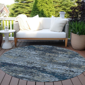 HomeRoots 5' Stylish Blue and Navy Abstract Area Rug – Durable, Washable, Indoor/Outdoor, Low-Maintenance Decor 8' Round 610428