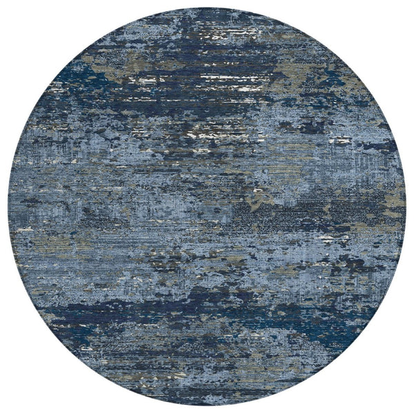 HomeRoots 5' Stylish Blue and Navy Abstract Area Rug – Durable, Washable, Indoor/Outdoor, Low-Maintenance Decor 8' Round 610428