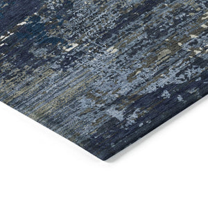 HomeRoots 5' Stylish Blue and Navy Abstract Area Rug – Durable, Washable, Indoor/Outdoor, Low-Maintenance Decor 8' Round 610428