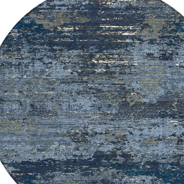 HomeRoots 5' Stylish Blue and Navy Abstract Area Rug – Durable, Washable, Indoor/Outdoor, Low-Maintenance Decor 8' Round 610428