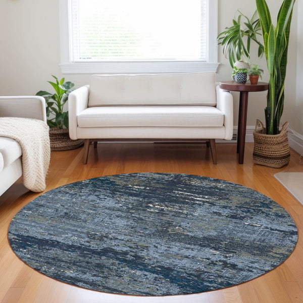 HomeRoots 5' Stylish Blue and Navy Abstract Area Rug – Durable, Washable, Indoor/Outdoor, Low-Maintenance Decor 8' Round 610428