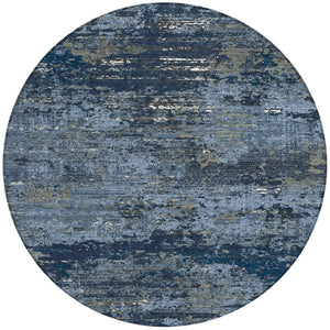 HomeRoots 5' Stylish Blue and Navy Abstract Area Rug – Durable, Washable, Indoor/Outdoor, Low-Maintenance Decor 8' Round 610428