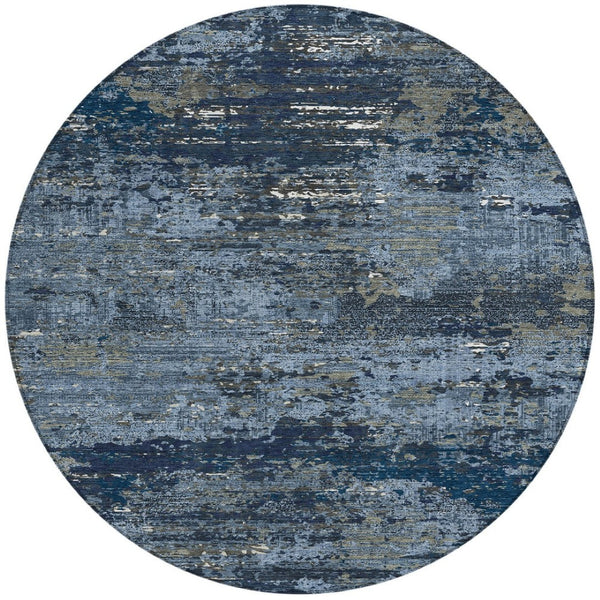 HomeRoots 5' Stylish Blue and Navy Abstract Area Rug – Durable, Washable, Indoor/Outdoor, Low-Maintenance Decor 8' Round 610428