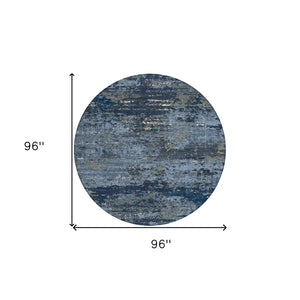 HomeRoots 5' Stylish Blue and Navy Abstract Area Rug – Durable, Washable, Indoor/Outdoor, Low-Maintenance Decor 8' Round 610428