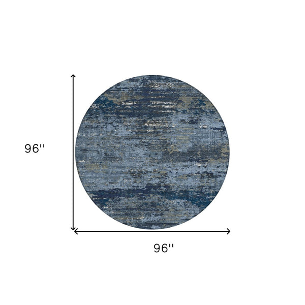 HomeRoots 5' Stylish Blue and Navy Abstract Area Rug – Durable, Washable, Indoor/Outdoor, Low-Maintenance Decor 8' Round 610428