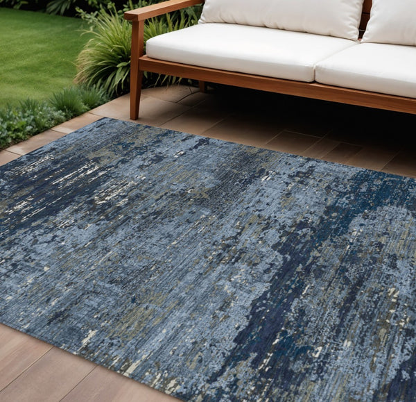 HomeRoots 5' Stylish Blue and Navy Abstract Area Rug – Durable, Washable, Indoor/Outdoor, Low-Maintenance Decor 8' X 10' 610429