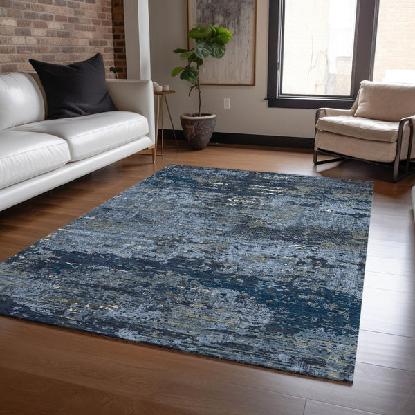 HomeRoots 5' Stylish Blue and Navy Abstract Area Rug – Durable, Washable, Indoor/Outdoor, Low-Maintenance Decor 8' X 10' 610429
