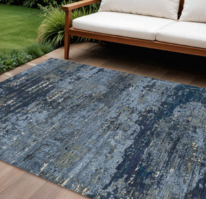 HomeRoots 5' Stylish Blue and Navy Abstract Area Rug – Durable, Washable, Indoor/Outdoor, Low-Maintenance Decor 9' X 12' 610430