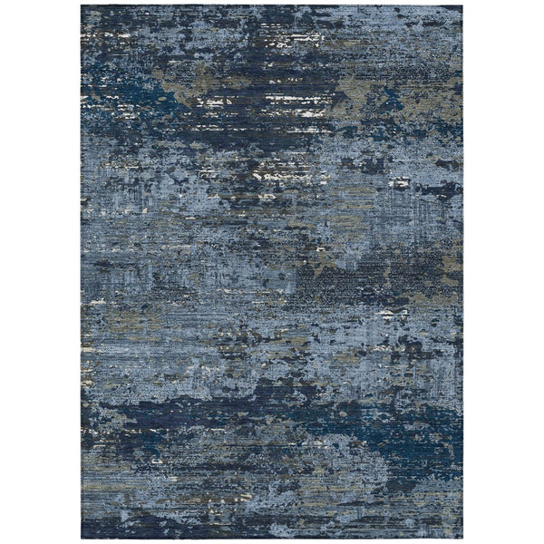 HomeRoots 5' Stylish Blue and Navy Abstract Area Rug – Durable, Washable, Indoor/Outdoor, Low-Maintenance Decor 9' X 12' 610430