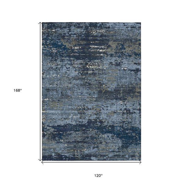 HomeRoots 5' Stylish Blue and Navy Abstract Area Rug – Durable, Washable, Indoor/Outdoor, Low-Maintenance Decor 10' X 14' 610431