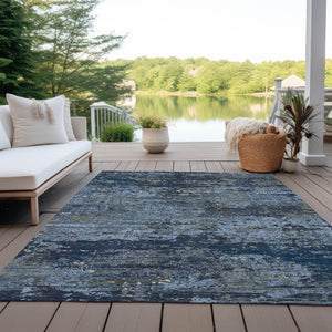 HomeRoots 5' Stylish Blue and Navy Abstract Area Rug – Durable, Washable, Indoor/Outdoor, Low-Maintenance Decor 10' X 14' 610431