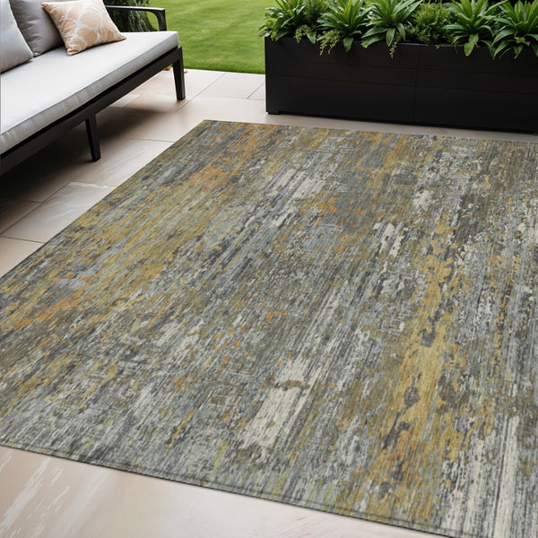 HomeRoots 5' Gold and Taupe Abstract Washable Area Rug - Stylish, Durable, Indoor/Outdoor Use with Easy Care 5' X 8' 610433