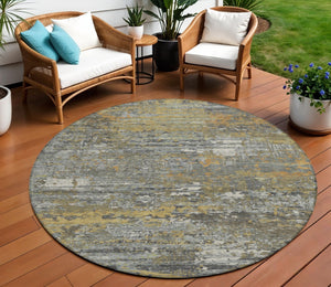 HomeRoots 5' Gold and Taupe Abstract Washable Area Rug - Stylish, Durable, Indoor/Outdoor Use with Easy Care 8' Round 610434