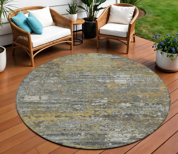 HomeRoots 5' Gold and Taupe Abstract Washable Area Rug - Stylish, Durable, Indoor/Outdoor Use with Easy Care 8' Round 610434