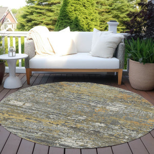 HomeRoots 5' Gold and Taupe Abstract Washable Area Rug - Stylish, Durable, Indoor/Outdoor Use with Easy Care 8' Round 610434