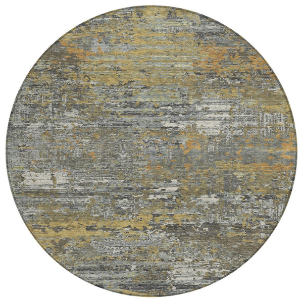 HomeRoots 5' Gold and Taupe Abstract Washable Area Rug - Stylish, Durable, Indoor/Outdoor Use with Easy Care 8' Round 610434