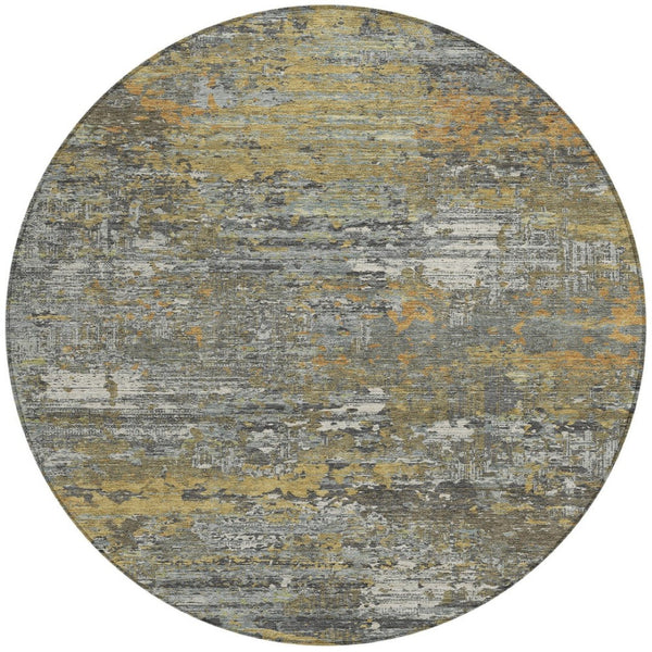 HomeRoots 5' Gold and Taupe Abstract Washable Area Rug - Stylish, Durable, Indoor/Outdoor Use with Easy Care 8' Round 610434