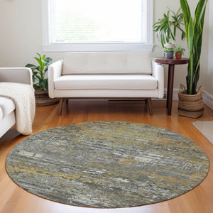 HomeRoots 5' Gold and Taupe Abstract Washable Area Rug - Stylish, Durable, Indoor/Outdoor Use with Easy Care 8' Round 610434