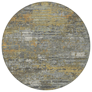 HomeRoots 5' Gold and Taupe Abstract Washable Area Rug - Stylish, Durable, Indoor/Outdoor Use with Easy Care 8' Round 610434