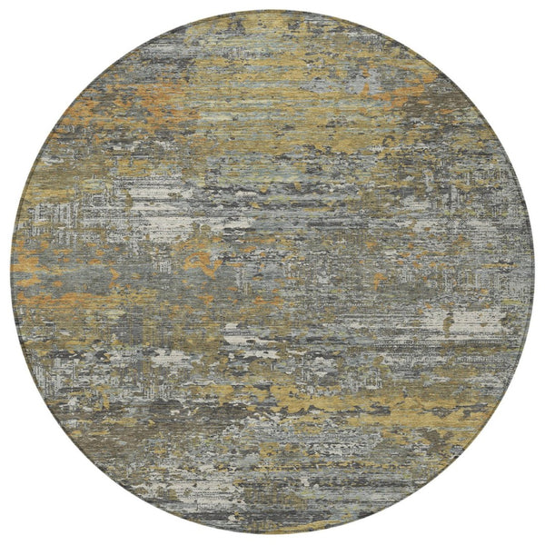 HomeRoots 5' Gold and Taupe Abstract Washable Area Rug - Stylish, Durable, Indoor/Outdoor Use with Easy Care 8' Round 610434