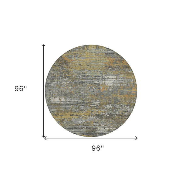 HomeRoots 5' Gold and Taupe Abstract Washable Area Rug - Stylish, Durable, Indoor/Outdoor Use with Easy Care 8' Round 610434