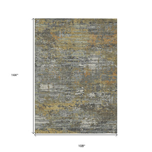 HomeRoots 5' Gold and Taupe Abstract Washable Area Rug - Stylish, Durable, Indoor/Outdoor Use with Easy Care 9' X 12' 610436