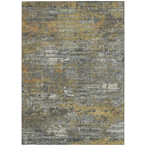 HomeRoots 5' Gold and Taupe Abstract Washable Area Rug - Stylish, Durable, Indoor/Outdoor Use with Easy Care 10' X 14' 610437