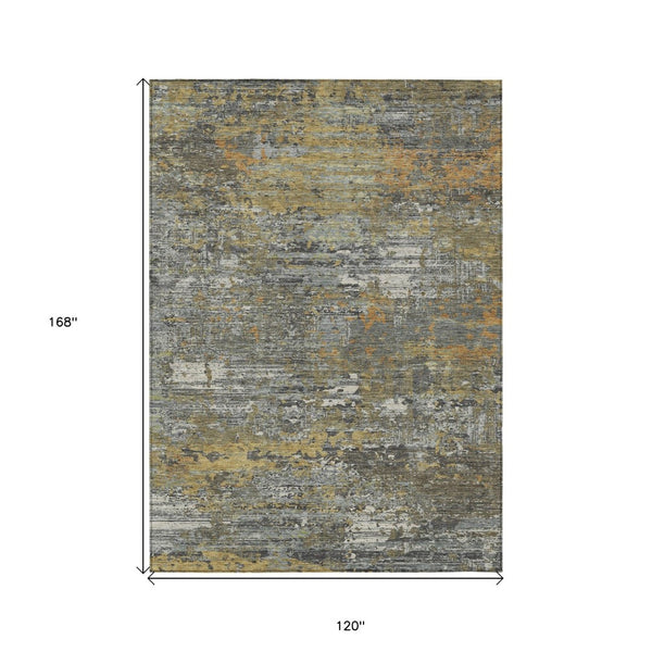 HomeRoots 5' Gold and Taupe Abstract Washable Area Rug - Stylish, Durable, Indoor/Outdoor Use with Easy Care 10' X 14' 610437